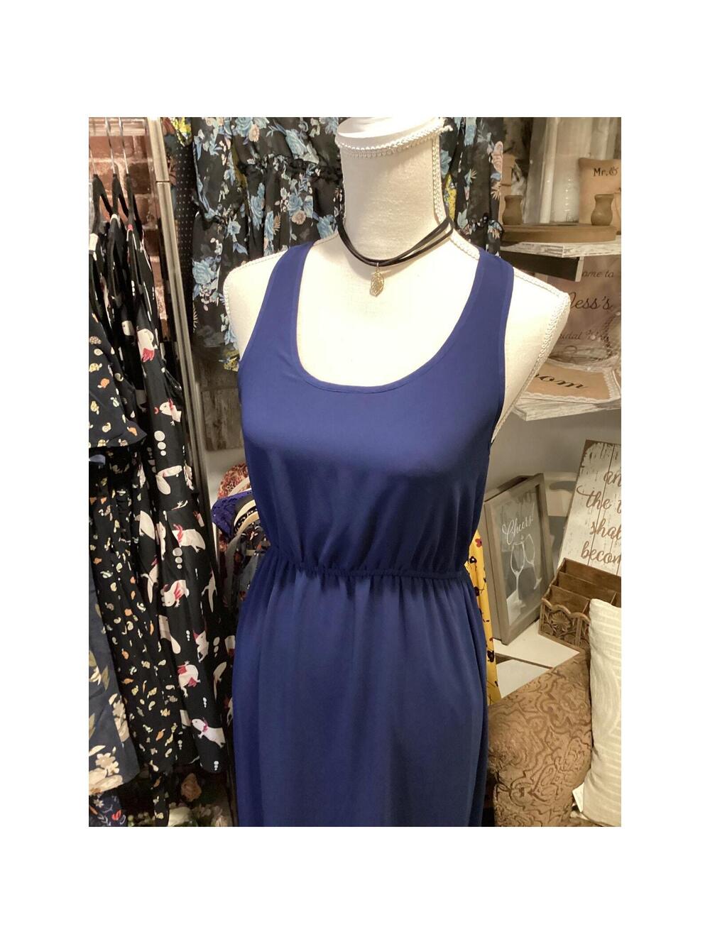 Lost April Navy Blue Shear Bottom Sleeveless Maxi Dress Size S
